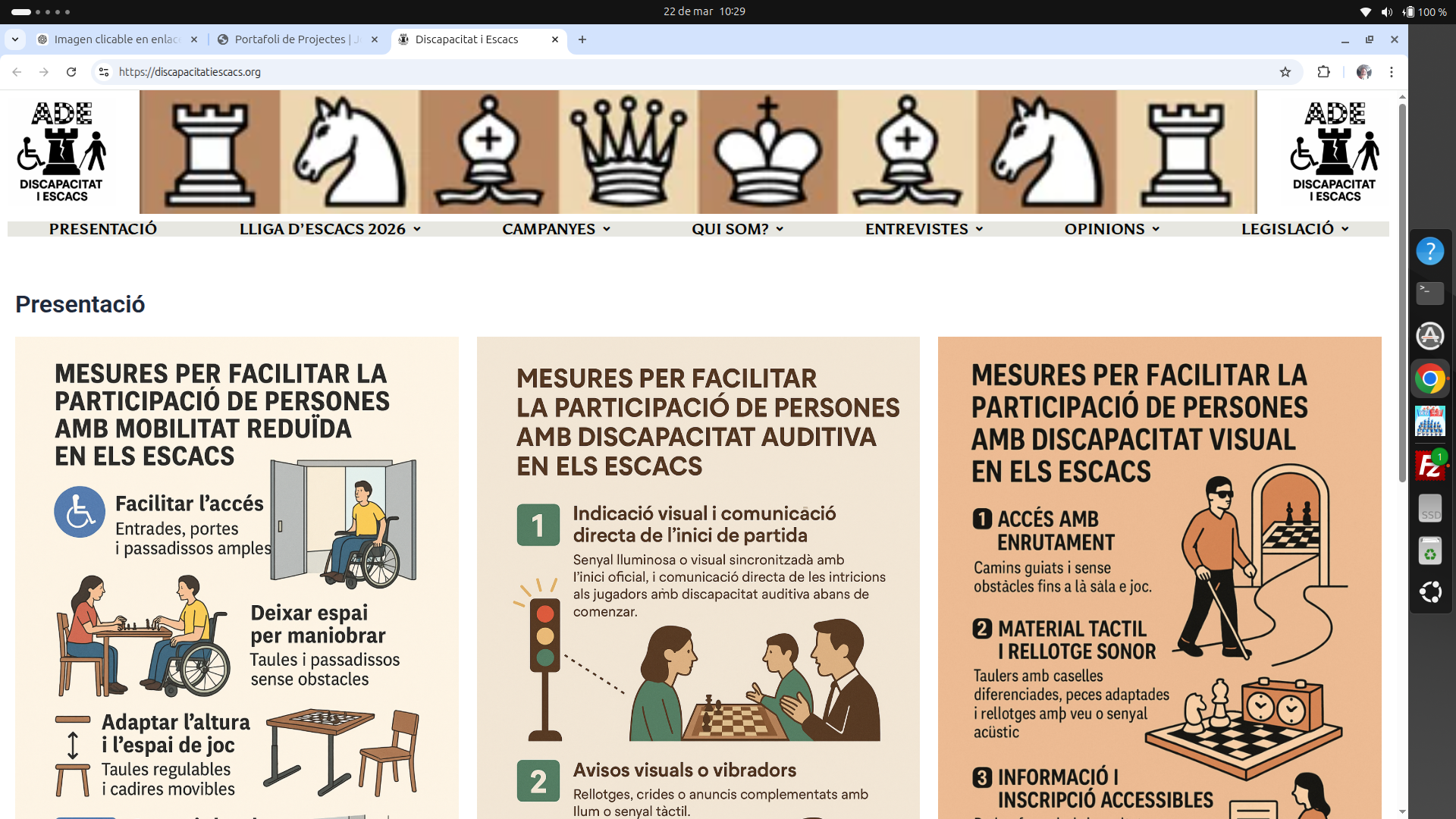 Portada del web Discapacitat i Escacs