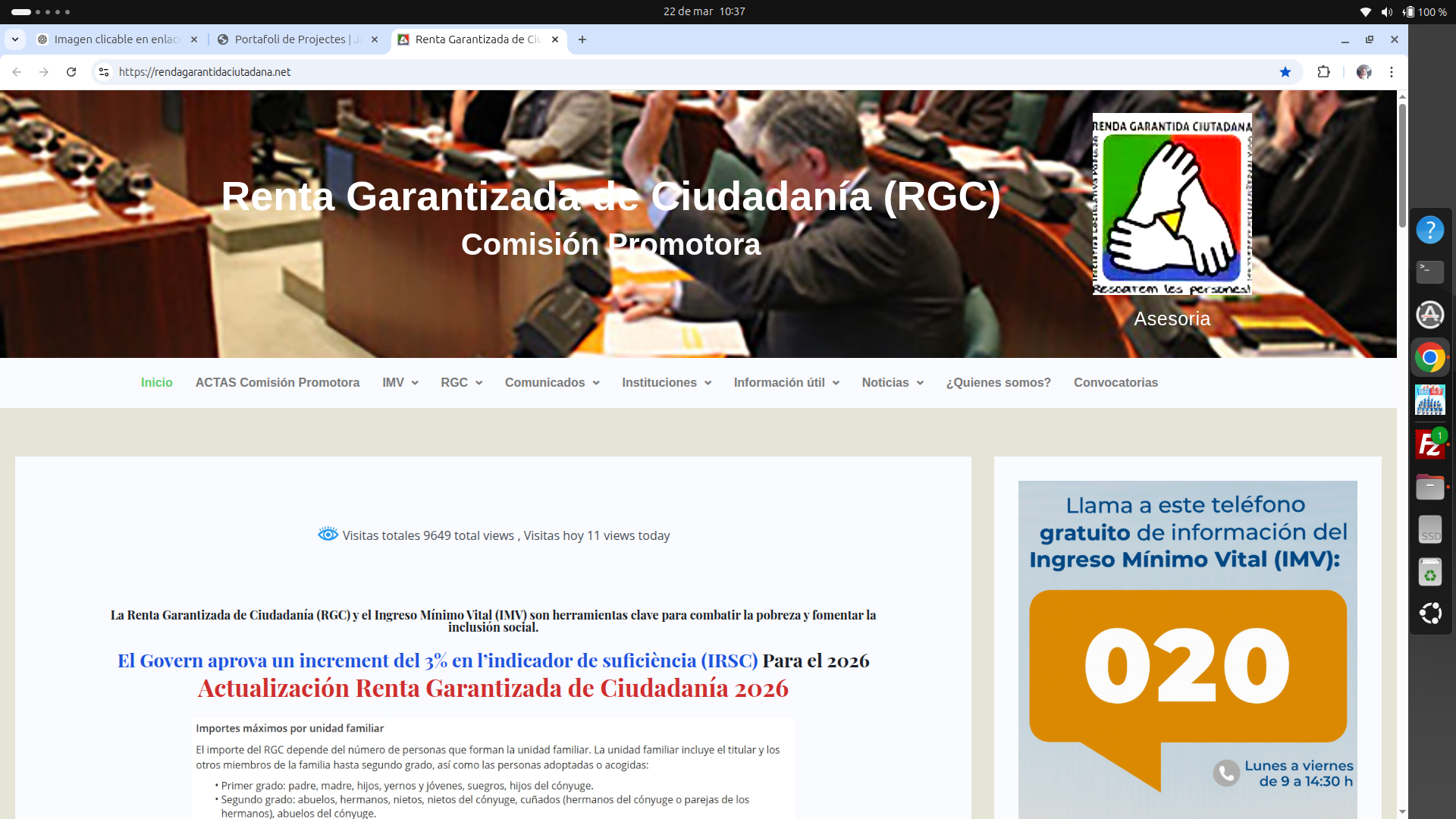 Portada del web Renda Garantida de Ciutadania